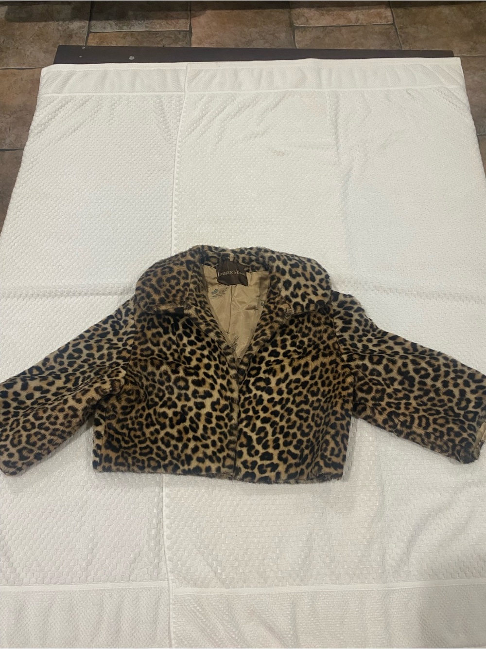 Leopard Print Faux Fur Cropped Pea Coat  Womens